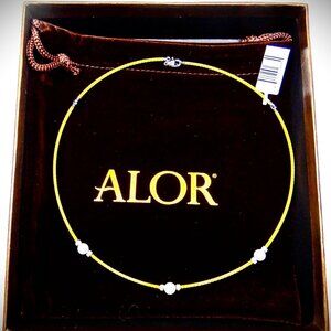 ALOR 18K Gold Stainless Steel Classique 6.35mm Pearl & Diamond Station Necklace